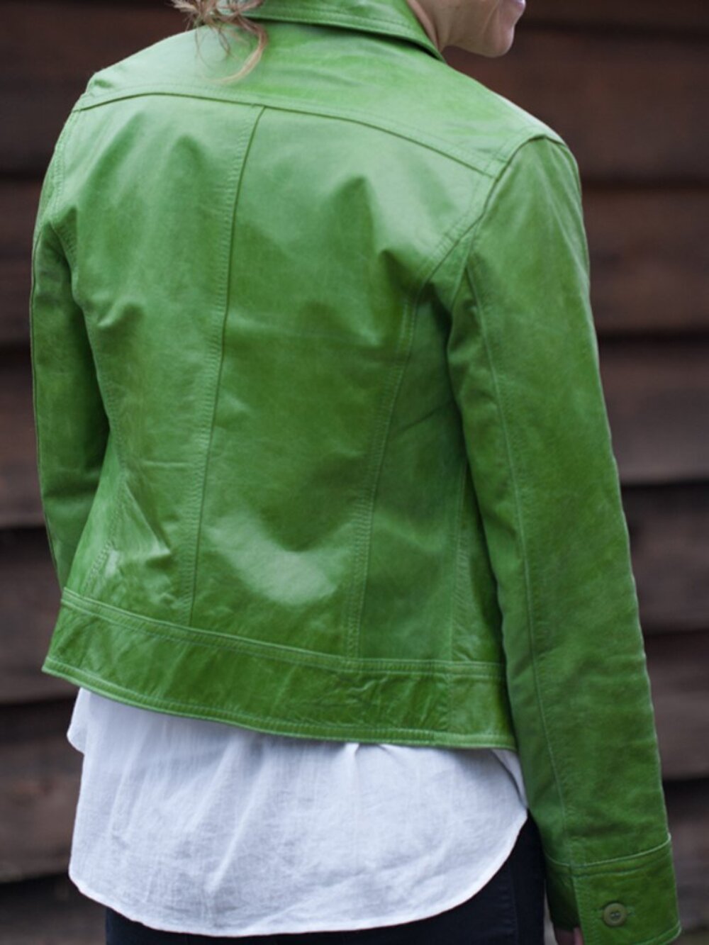 Rare Green Leather Jacket. Cropped Bomber. Zip-Front. Perfect. Size M-L - Picture 10 of 10